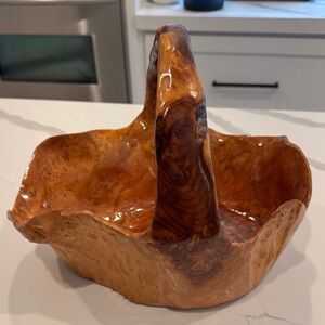 One of A Kind Burl Wood Basket with Handle -Mid Century Large Handcrafted